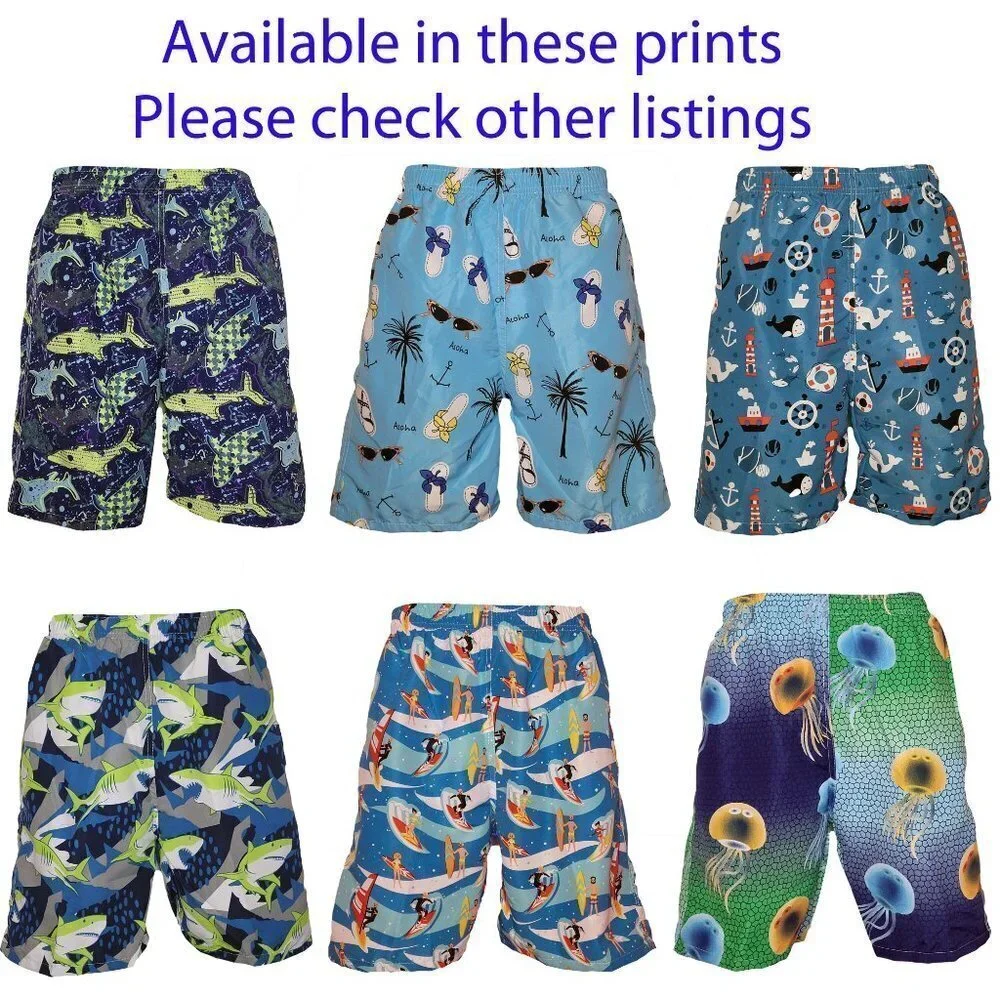 Kids Boys Swim Trunks, Swimming Shorts, Board Swimwear, Aloha Hawaii Blue Color - Picture 2 of 2